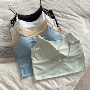 Women's Clothing Tanks Camis tops Lingerie female high school girl suspender vest underwear bottom anti-light belt bra pad top