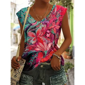 Women's Vests Summer Sleeveless Crew Neck Tops Niche Pattern 3D Personality Print Clothing Party Casual Loose Fashion Vests